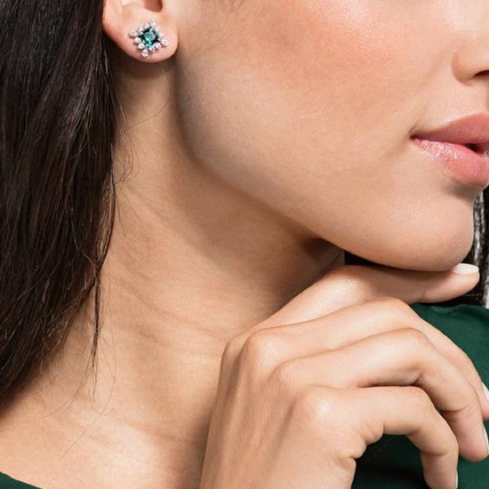 Green Swarovski Palace Emerald / Green Crystal Silver Earrings Stud